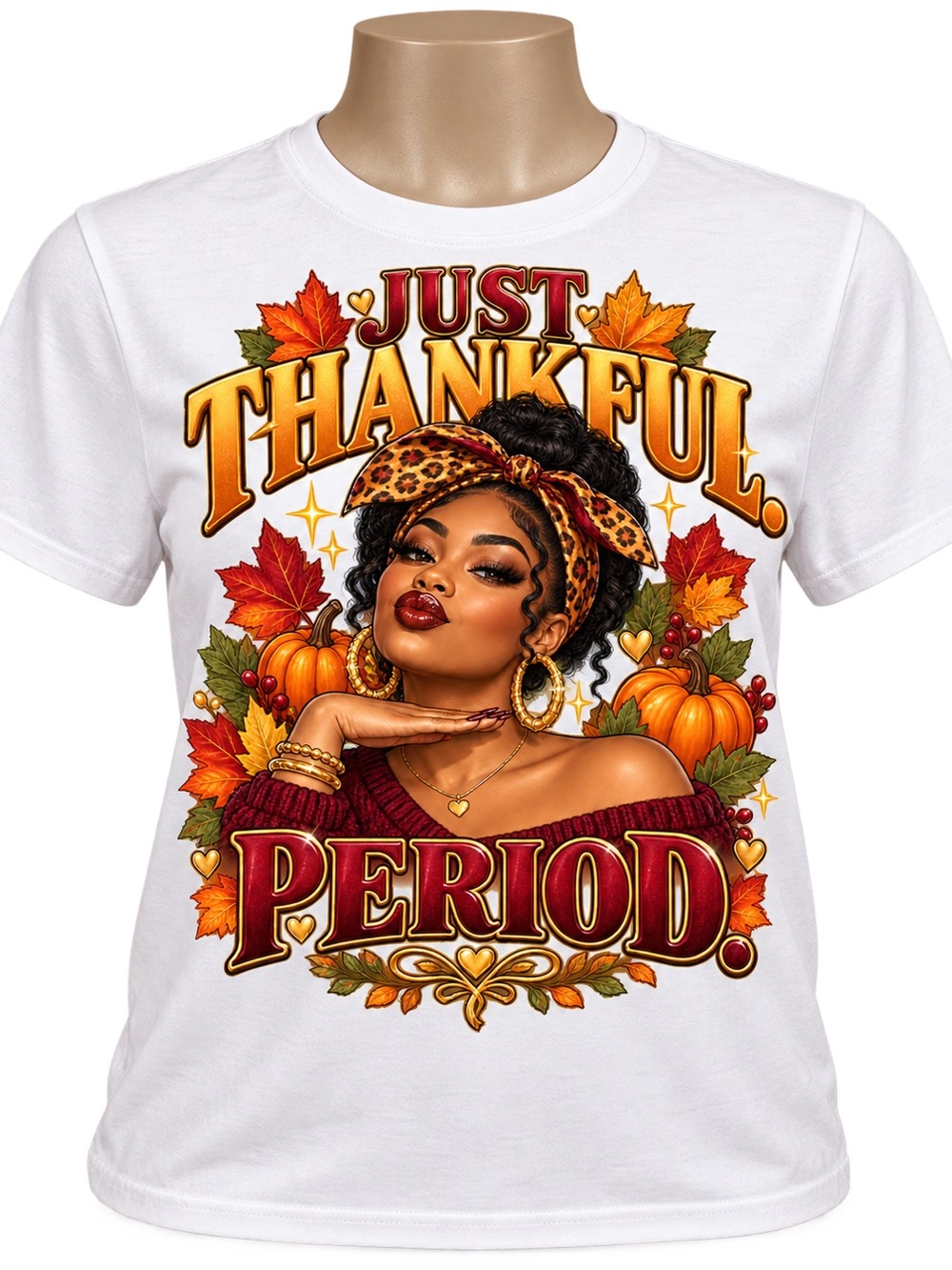 Gildan White 'Just Thankful. Period.' Autumn Graphic Tee
